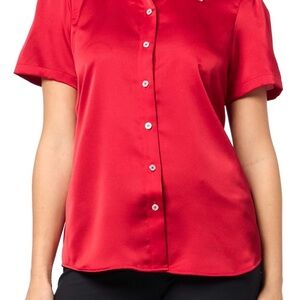 Karl Lagerfeld Paris Women's Blouse Crystal Embellished  Collar Size L NWT Red